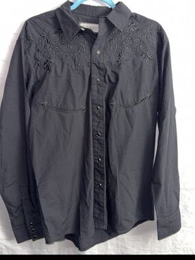 Old West Black Western Embroidered Button-Down Shirt